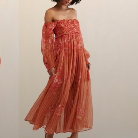 Free People Dresses & Skirts - FREE PEOPLE Angel Eyes Ethereal Pleated Off Shoulder Maxi Dress Size Small
